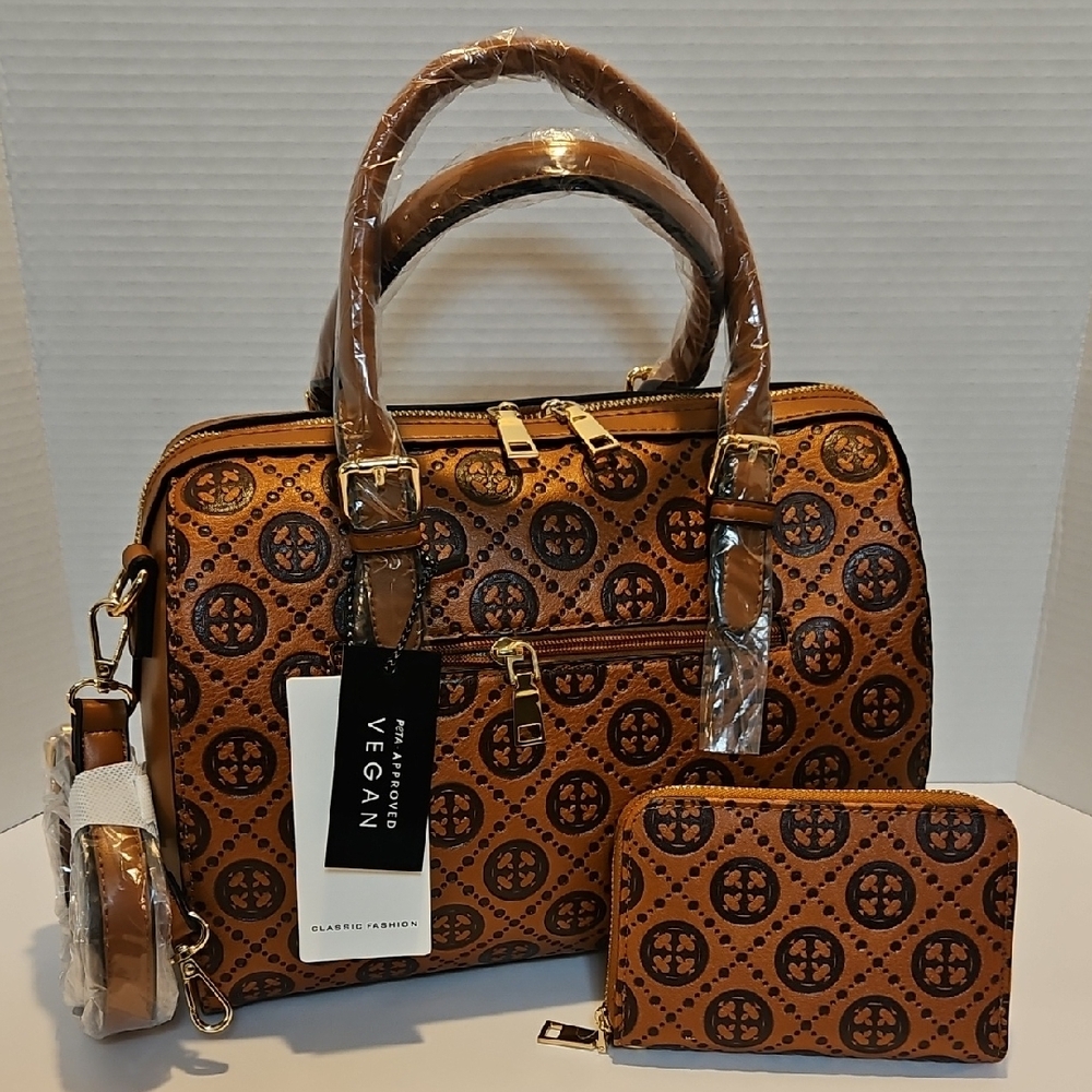 Vegan Leather Brown Handbag Set